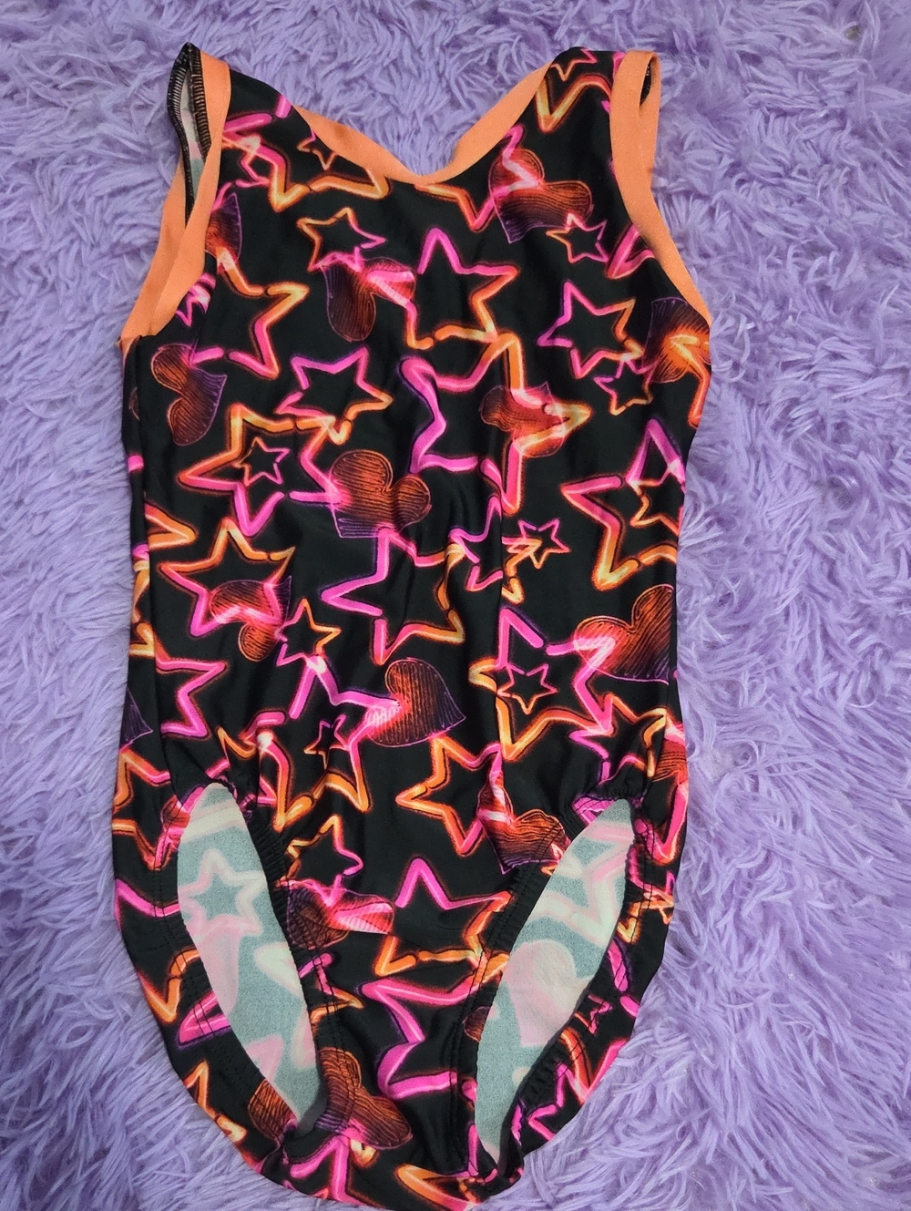 Girls' Gymnastics Leotard - Black with Pink & Orange